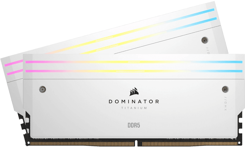 Corsair DOMINATOR TITANIUM RGB 64GB (2x32GB) DDR5 DRAM 6600MT/s CL32 Intel XMP White Memory Kit | CMP64GX5M2X6600C32W