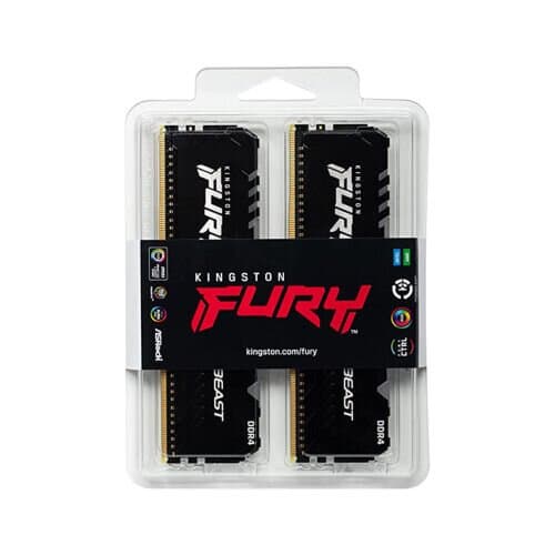 Kingston Kingston FURY Beast RGB XMP 32GB (2x16GB) DDR4 3600MT/s CL18, Non-ECC Unbuffered DIMM (Kit of 2) 1RX8 18-22-22 1.35V 288-pin 16Gbit, Black | KF436C18BBAK2/32 - product view 1 of 3