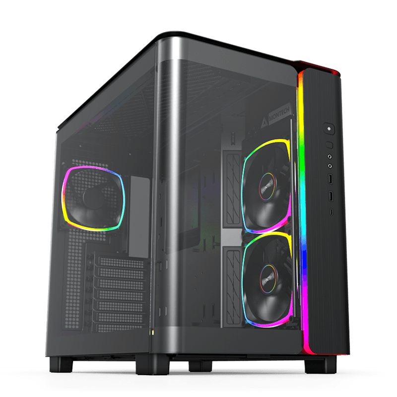 Montech KING 95 PRO Middle Tower Case, Duo Airflow Modes ( Turbo Mesh Mode & Elegant Glass Mode ), SPCC/Tempered glass, 4x120mm ARGB PWM Fans, Type-Cx1/USB3.0x2/Mic/Audiox1/LED Buttons | King 95 Pro Black – Buy Online