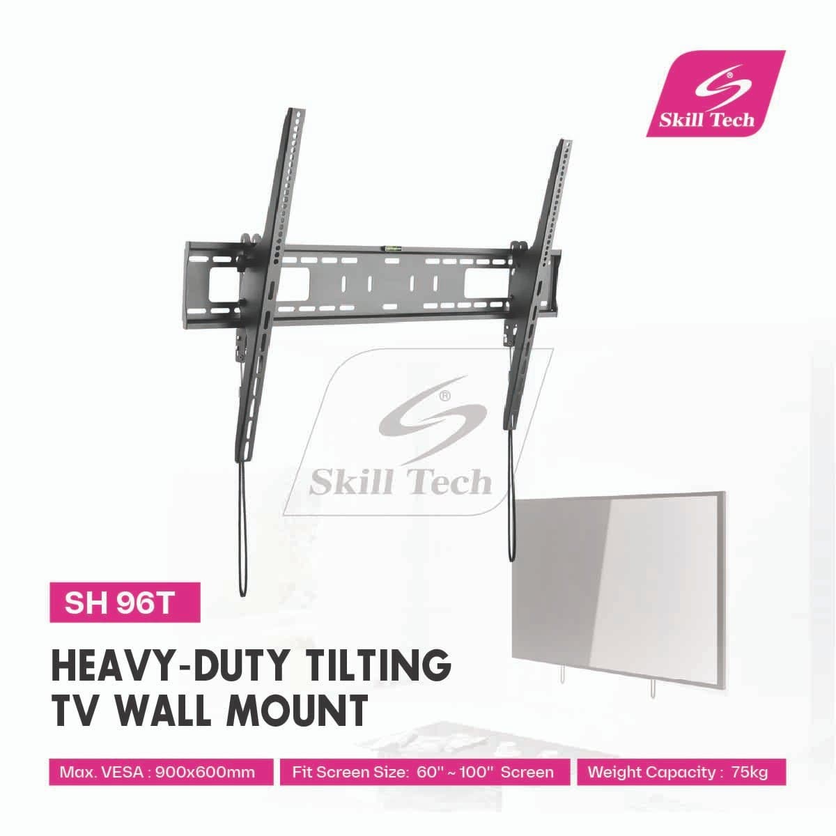 Skill tech SH 96T Heavy-Duty Tilting TV Wall Mount, Suitable For Most 60" ~ 100" Screen, VESA 	900x600mm, Weight Capacity 75kg
