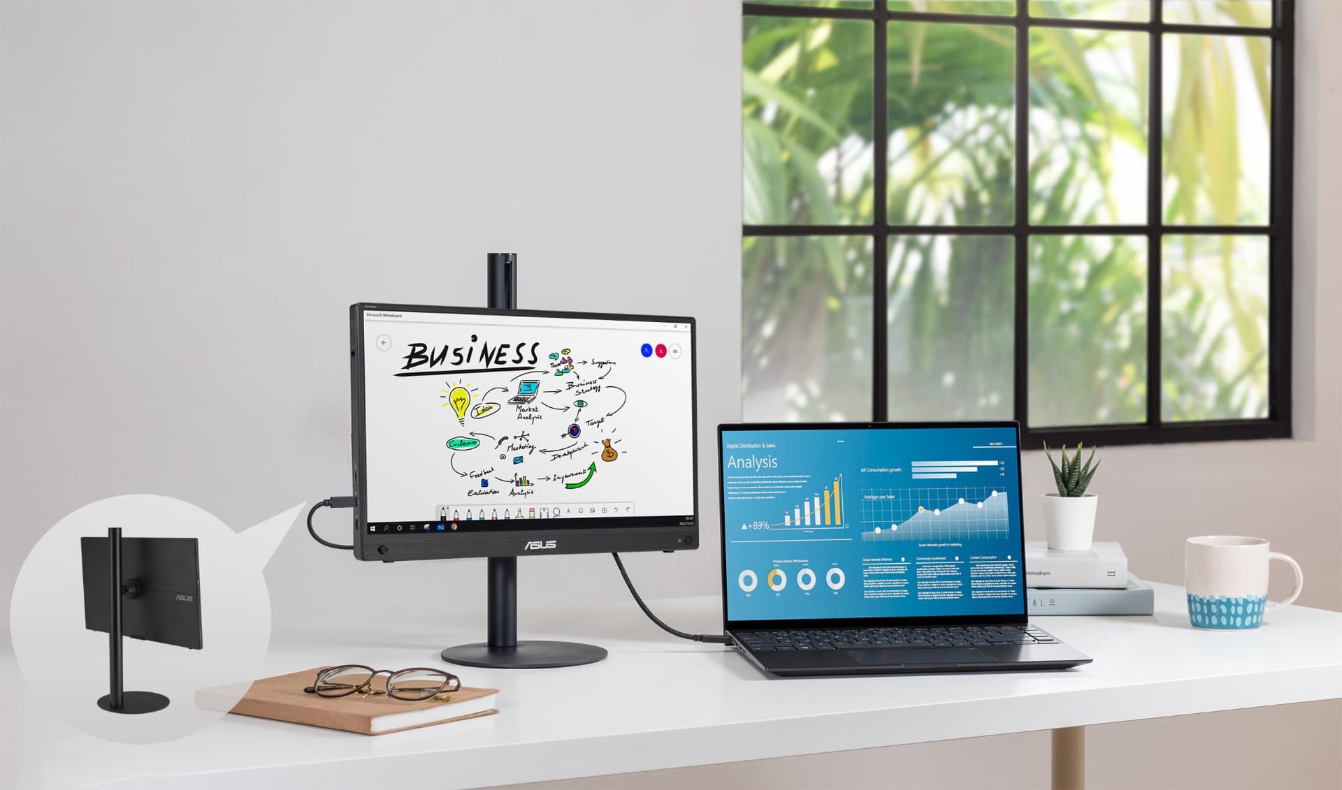 Asus ASUS ZenScreen Touch MB16AHT 16 inch Portable monitor, FHD (1920 x 1080), IPS, 10-point touch, Mini-HDMI, ergo kickstand, tripod socket, ASUS Flicker Free and Low Blue Light technologies | 90LM0890-B01170 - product view 2 of 3