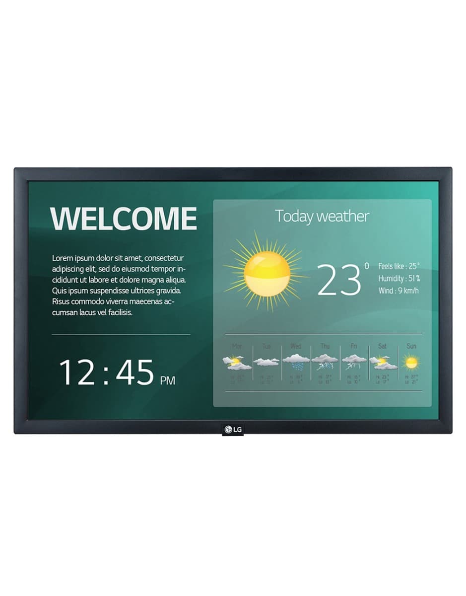 LG LG 22SM3G-B 21.5 DIGITAL SIGNAGE Full HD Commercial Monitor, IPS Backlit-LED Display, 60Hz Refresh Rate, 14ms Response Time, 16:9 Aspect Ratio, 250 Nits Brightness, HDMI, Black | 22SM3G-B - product view 1 of 8