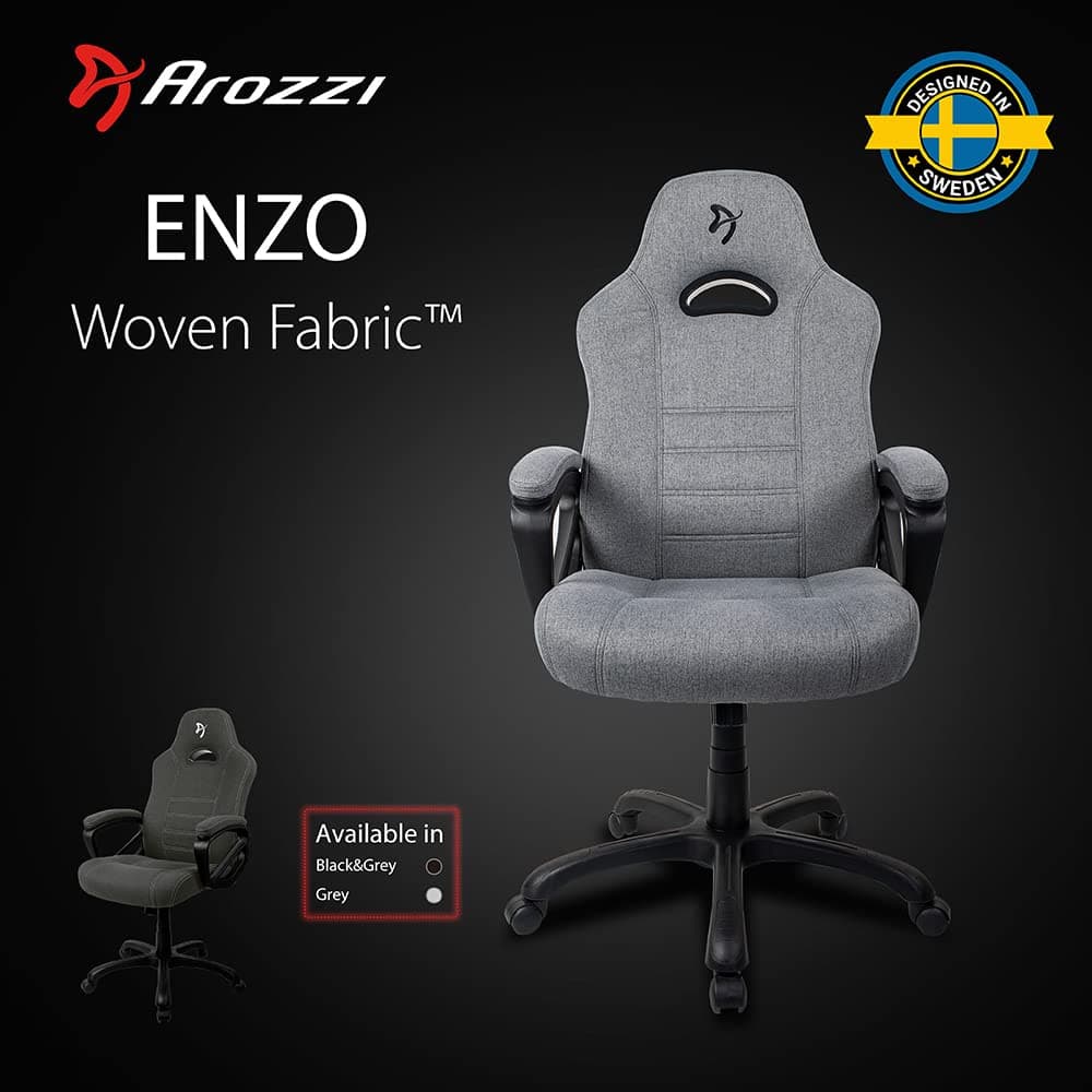 Arozzi Enzo Woven Fabric Ergonomic Computer Gaming/Office Chair with Swivel, Tilt, Rocker, and Adjustable Height, Light Grey | ENZO-WF-GYBK - product view 2 of 3