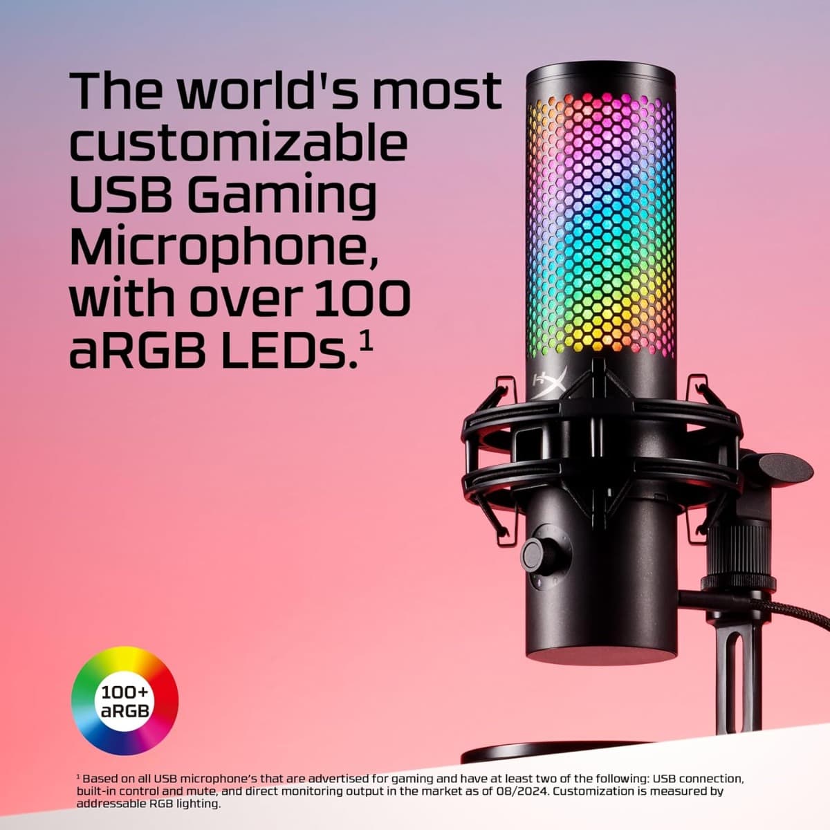 HyperX HyperX QuadCast 2 S USB Microphone, with RGB Lighting, Streaming and Podcasting, with On-Board Controls, LED Lighting, Removable Shock Mount, PC, Mac, USB-C - Black | 9A273AA - product view 3 of 10