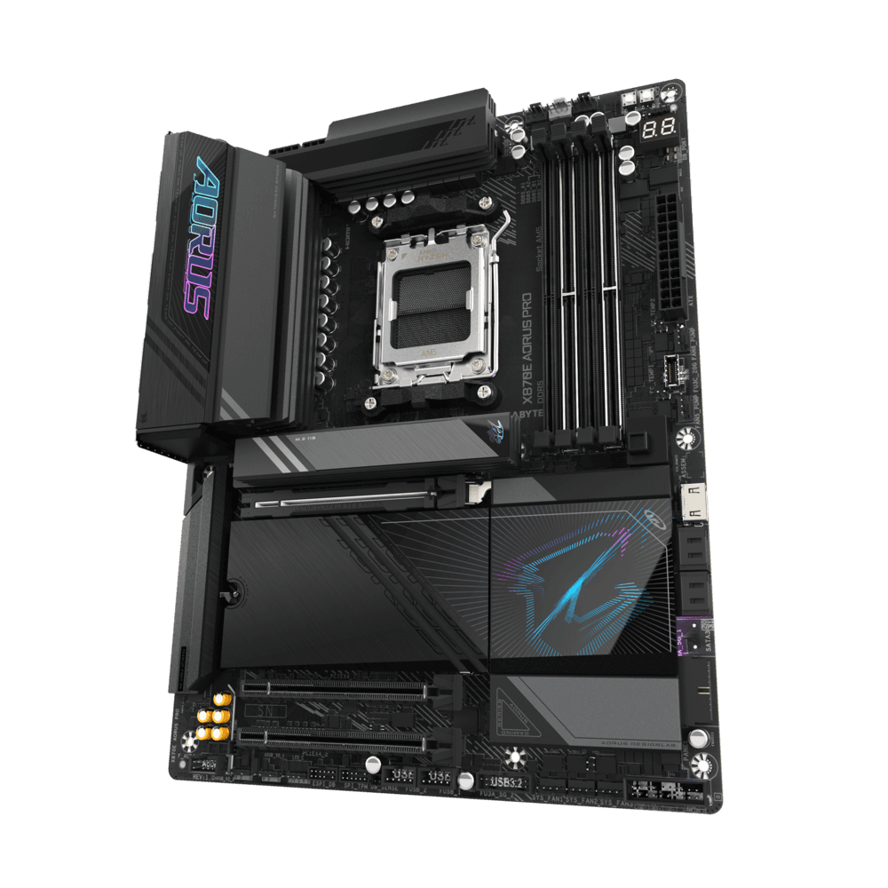 Gigabyte Gigabyte X870E AORUS PRO AM5 DDR5 ATX Motherboard, 4x DIMMs with AMD EXPO, 4x M.2 slots, including 3x PCIe 5.0 x4, Dual USB4 Type-C with DP-Alt, HDMI, 2.5GbE LAN & Wi-Fi 7 | X870E AORUS PRO - product view 3 of 6