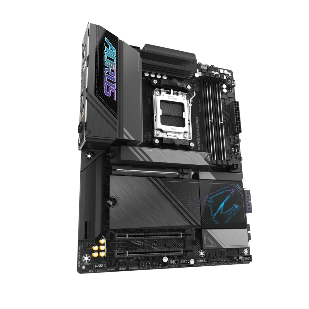 Gigabyte Gigabyte X870E AORUS PRO AM5 DDR5 ATX Motherboard, 4x DIMMs with AMD EXPO, 4x M.2 slots, including 3x PCIe 5.0 x4, Dual USB4 Type-C with DP-Alt, HDMI, 2.5GbE LAN & Wi-Fi 7 | X870E AORUS PRO - product view 2 of 6