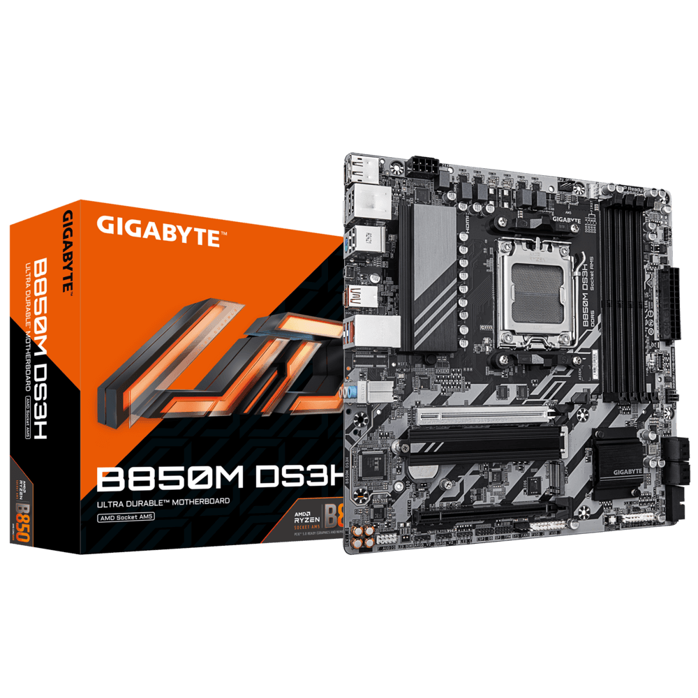 Gigabyte Gigabyte B850M DS3H AM5 Micro ATX DDR5 Motherboard, 4x DIMMs with AMD EXPO, 2x M.2 slots, 1x PCIe 5.0, EZ-Latch, 2.5GbE LAN | B850M DS3H - product view 2 of 2