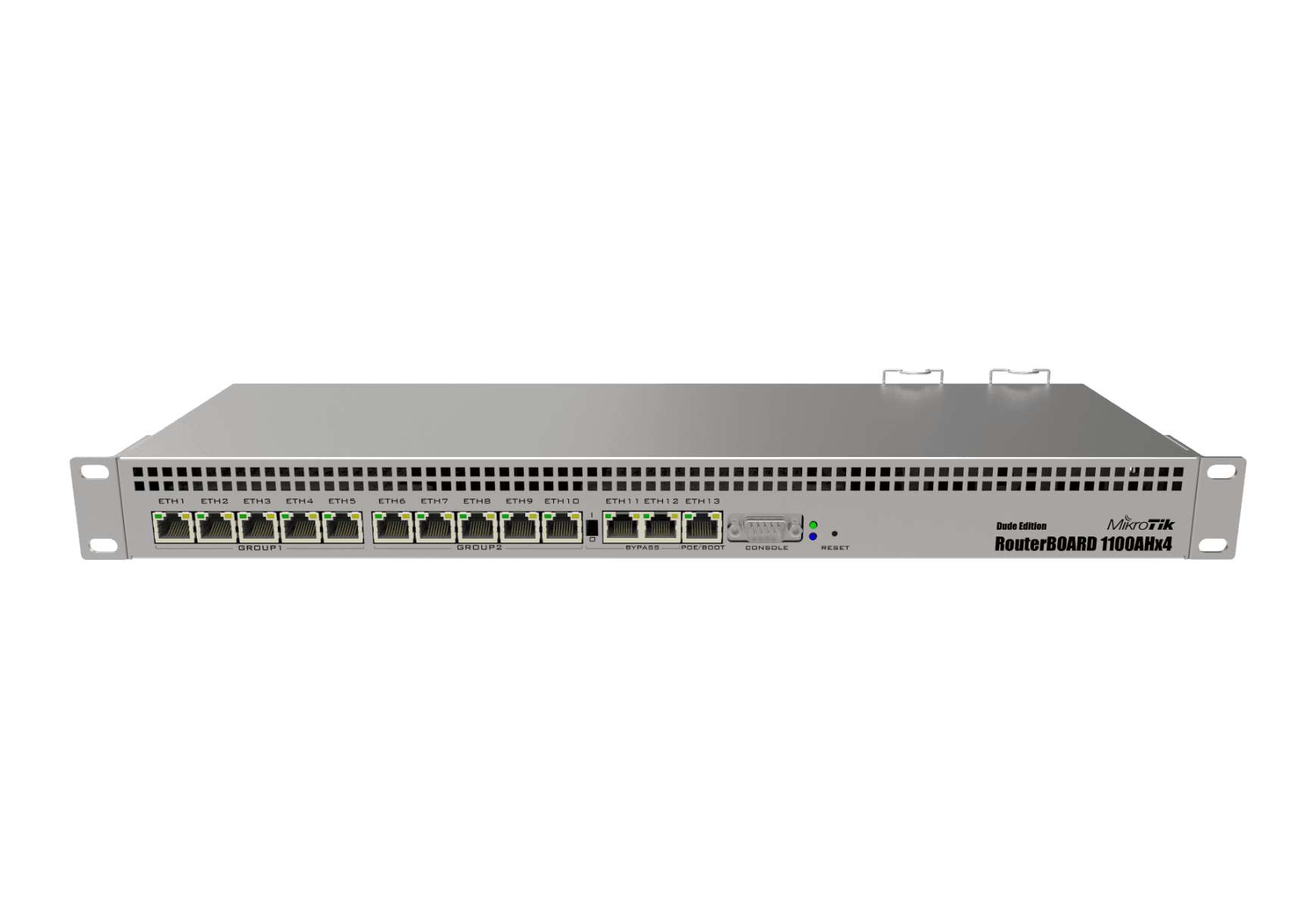 MikroTik RB1100AHx4 Routerboard Dude Edition, Ethernet Port Router, Powerful 1U rackmount router with 13x Gigabit Ethernet ports, 60GB M.2 drive for Dude database | RB1100DX4 - product view 2 of 6