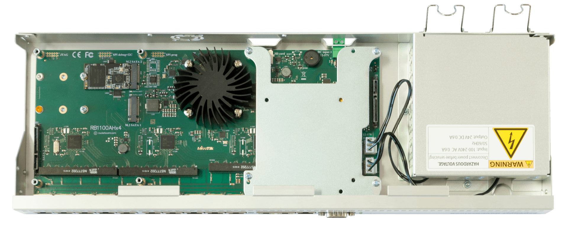 MikroTik RB1100AHx4 Routerboard Dude Edition, Ethernet Port Router, Powerful 1U rackmount router with 13x Gigabit Ethernet ports, 60GB M.2 drive for Dude database | RB1100DX4 - product view 3 of 6