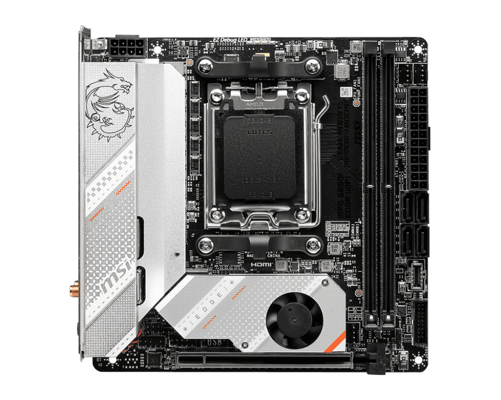 MSI MSI MPG B650I EDGE WIFI Motherboard, Mini-ITX - Supports AMD Ryzen 7000 Series Processors, AM5-8 Phases Direct CPU Power 80A VRM, DDR5 6600+MHz/OC, 1 x PCIe 4.0 x16, 2 x M.2 Gen4, Wi-Fi 6E 911-7D73-006   MINI ATX - product view 3 of 6