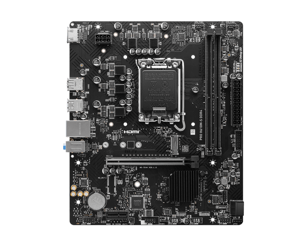 MSI MSI PRO H610M-S DDR4 Motherboard, INTEL H610, Intel Core 14th Processors, 2x DDR4 Memory up to 3200(MAX) MHz Max 64 GB, 1x M.2, 2x SATA 6G, PCIe 4.0, Realtek ALC897 Codec, Realtek RTL8111H Gigabit LAN | 911-7E44-003  2 YEAR WARRANTY - product view 3 of 5