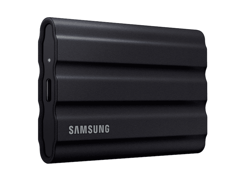 SAMSUNG Samsung Portable 2TB SSD T7 Shield USB 3.2  (Black), 9.8ft drop resistance, Read/write speeds of up to 1,050/1,000 MB/s, USB 3.2, Water and Dust Resistance | MU-PE2TOS/WW - product view 1 of 4