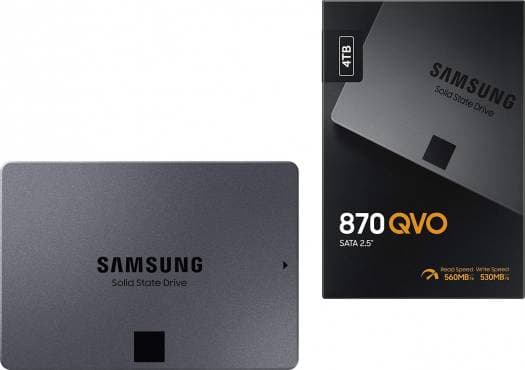 SAMSUNG SAMSUNG 870 QVO Series 4TB SATA 2.5" Internal SSD, Up to 560 MB/s Read & 530 MB/s Write Speeds, V-NAND 4bit MLC, 1.5 M MTBF, S.M.A.R.T Supported, 1.5 Million Hours Reliability (MTBF) | MZ-77Q4T0BW - product view 1 of 6