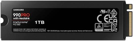 SAMSUNG Samsung 990 Pro with Heatsink 1 TB NVMe 2.0 M.2 2280 Internal SSD, 7450 MB/s Sequential Read Speed, 6900 MB/s Sequential Write Speed, 3.3 Voltage, V-NAND 3-bit MLC, Black | MZ-V9P1T0CW - product view 1 of 5