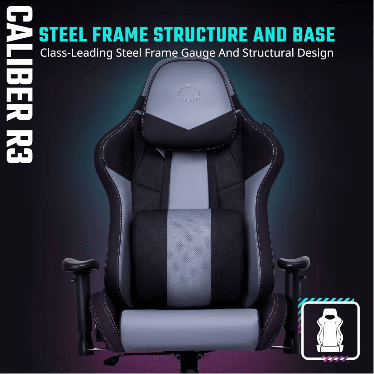 Cooler Master Cooler Master Caliber R3 Gaming Chair, Adjustable Lumbar Support, 2D Armrests, Reinforced Steel Frame, Memory Foam, Breathable PU, Black | CMI-GCR3-BK - product view 2 of 6