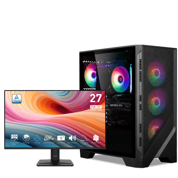 MSI Powered AIO Workstation PC: Intel i7-14700F 14th Gen + MSI SHADOW 2X RTX 5060 8GB OC, 32GB DDR5 6000MHz, 1TB NVMe, Air Cooled, 27" MSI PRO MP275 E2 120Hz IPS Monitor