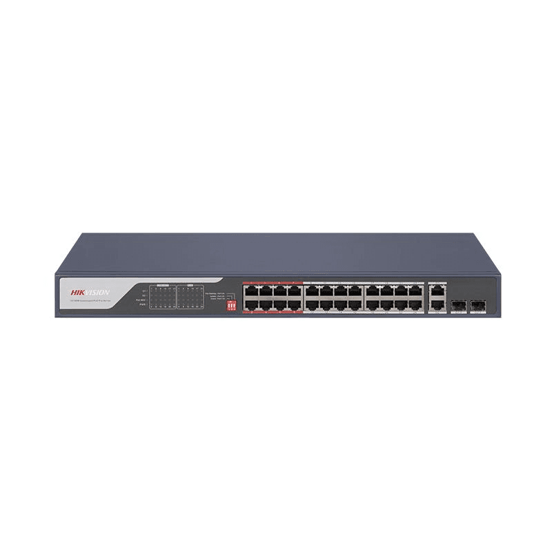 HIKVISION Hikvision DS-3E0326P-E(C) 100 Mbps Long Range PoE Switch, 24 ?? 10/100 Mbps PoE port,2 ?? Gigabit combo, Up to 300 m, Port isolation to improve network security, 6 kV surge protection,  PoE watchdog function - product view 2 of 2