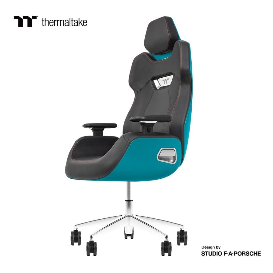 Thermaltake Argent E700 Real Leather Gaming Chair, Design by Studio F. A. Porsche, 4D Adjustable Armrests, Wire-Control Mechanism, 4 Gas Lift-Ocean Blue - product view 1 of 6