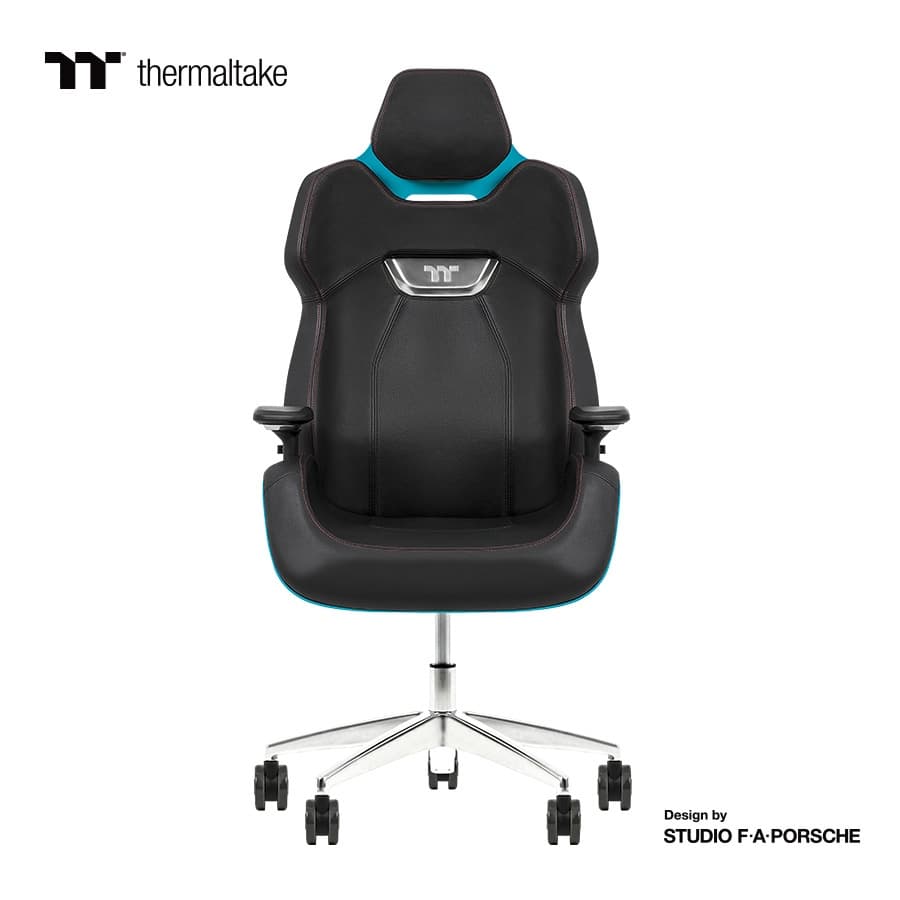 Thermaltake Argent E700 Real Leather Gaming Chair, Design by Studio F. A. Porsche, 4D Adjustable Armrests, Wire-Control Mechanism, 4 Gas Lift-Ocean Blue - product view 3 of 6