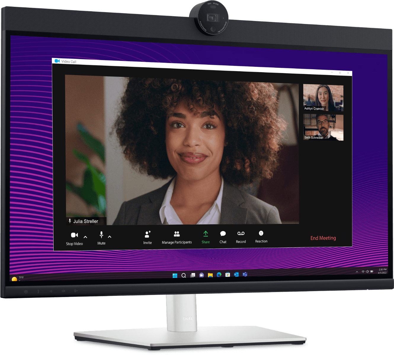 Dell Dell P2724DEB Video Conferencing Monitor, 27" QHD (2560 x 1440) IPS Display, 60Hz, 5ms (Fast GtG), Built-In Camera, Microphone, & Speaker, 16.7M Color Display, Black/White | P2724DEB +Dell 27 P27 Video Conference Monitor - product view 3 of 12