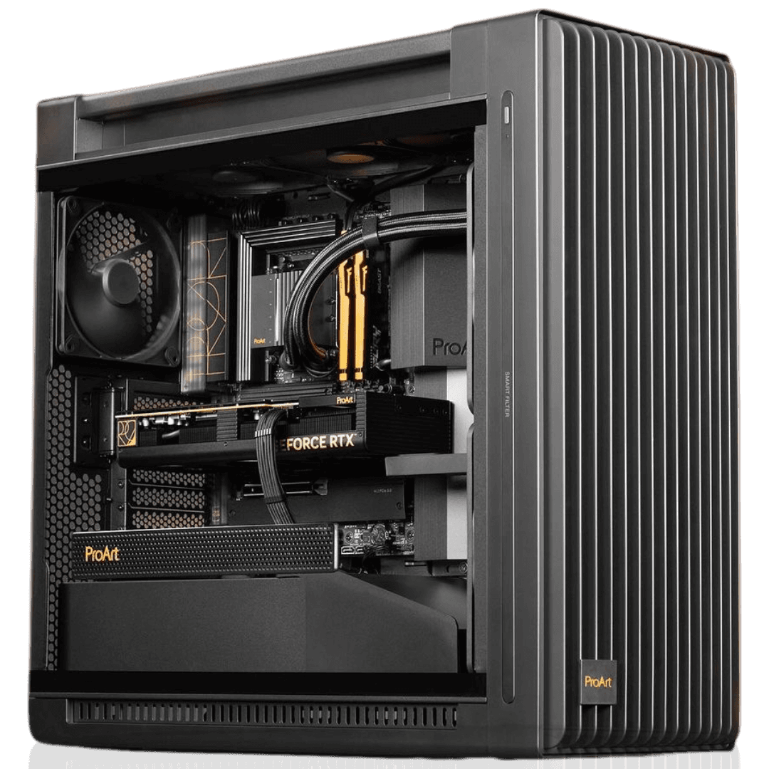 Asus ASUS Pro Art Powered Rendering PC, AMD Ryzen 9 9950X, 4080 SUPER 16GB, 64GB (2x32GB), 2 TB, 420mm Cooler, 1200W - product view 1 of 6