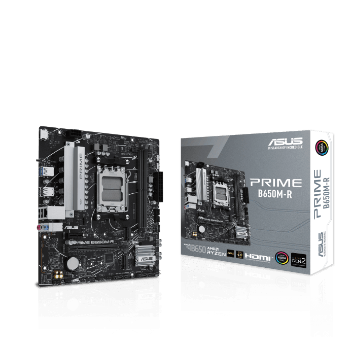 Asus ASUS PRIME B650M-R AMD B650 Micro-ATX motherboard, DDR5, PCIe 4.0 support, Realtek 2.5Gb Ethernet, HDMI, SATA 6 Gbps, front USB 5Gbps Type-C, BIOS FlashBack, Two-Way AI Noise Cancelation, Aura Sync | 90MB1H30-M0EAY0 - product view 3 of 7