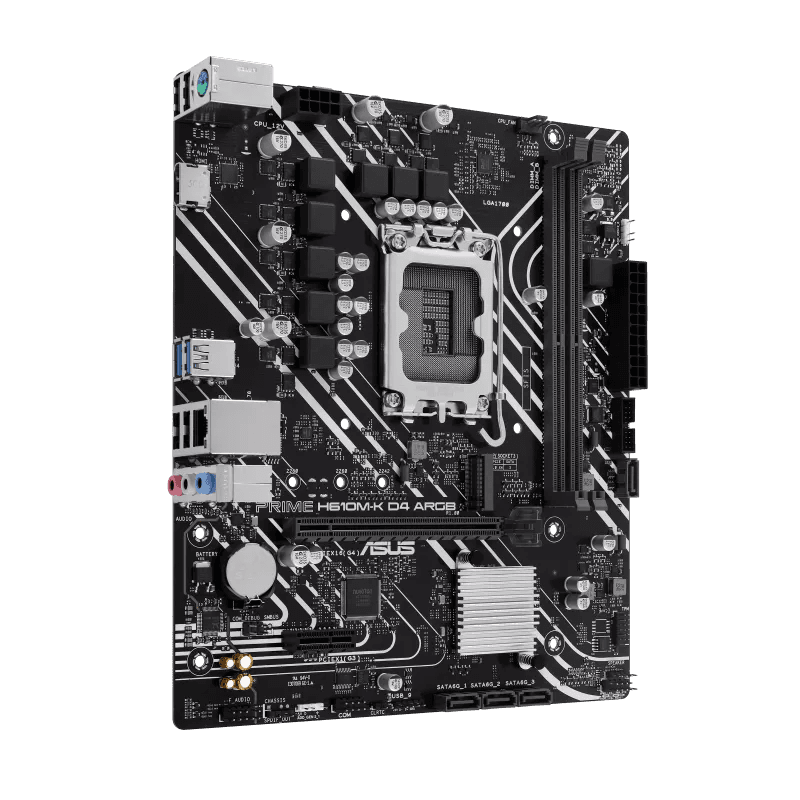 Asus ASUS PRIME H610M-K D4 ARGB Intel H610 (LGA 1700) micro-ATX DDR4 Motherboard, PCIe 4.0, M.2 slot, Realtek 1 Gb Ethernet, HDMI, USB 5Gbps, SATA 6 Gbps, Two-Way AI Noise Cancelation, Aura Sync | 90MB1HN0-M0EAY0 - product view 2 of 6