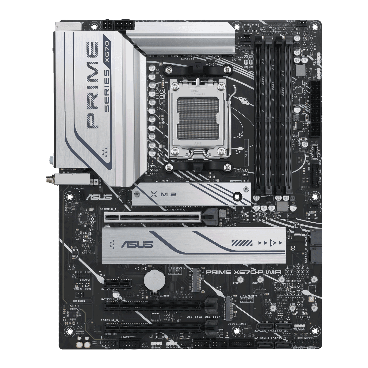 Asus Asus PRIME X670-P WIFI DDR5 Motherboard, AM5, Gen 5 Slot for Storage, DDR5 Support, WiFi 6, 2.5 Gb Ethernet, USB 3.2 Gen 2x2 Type-C, Intelligent Control, Al Cooling II, Easy Customization | 90MB1BV0-M0EAY0 - product view 2 of 8