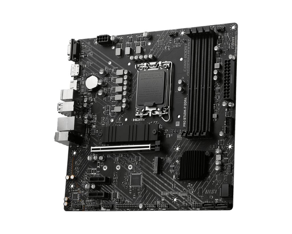 MSI MSI PRO B760M-P DDR4 Intel LGA 1700 mATX Motherboard, INTEL B760 Chipset, 4x DDR4, 1x HDMI???, 1x DisplayPort, 1x VGA, 2x M.2, 4x SATA 6G, Realtek?? ALC897 Codec, Realtek?? RTL8111H Gigabit LAN, 4x EZ Debug LED | 911-7E02-006 - product view 3 of 5
