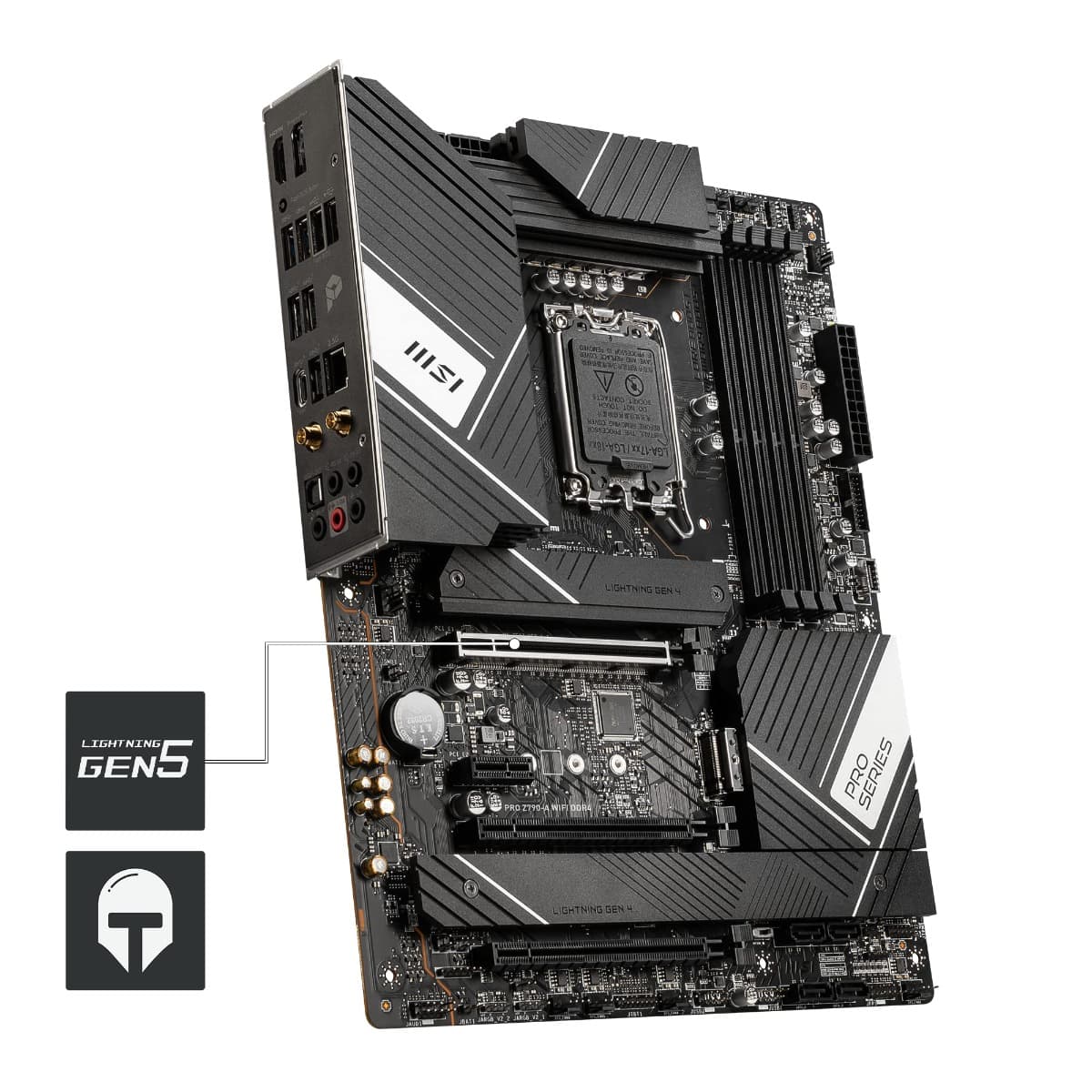 MSI MSI PRO Z790-A WIFI DDR4 Motherboard ATX - Supports Intel Core 12/13th Gen Processors, LGA 1700, DDR5 Boost (7200+MHz/OC), 1 x PCIe 5.0 x16, 1 x PCIe 4.0 x16, 4 x M.2 Gen4, 2.5Gbps LAN, Wi-Fi 6E, 911-7E07-001 - product view 2 of 6