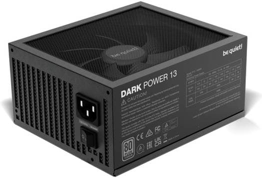 Be quiet! Be Quiet! Dark Power 13 Fully Modular Power Supply, 1000W Power, 80 Plus Titanium Efficiency, 135mm Silent Wings Fan, 12V Rail, Active PFC, Japanese 105?? Capacitors, Black | BN335 - product view 3 of 7
