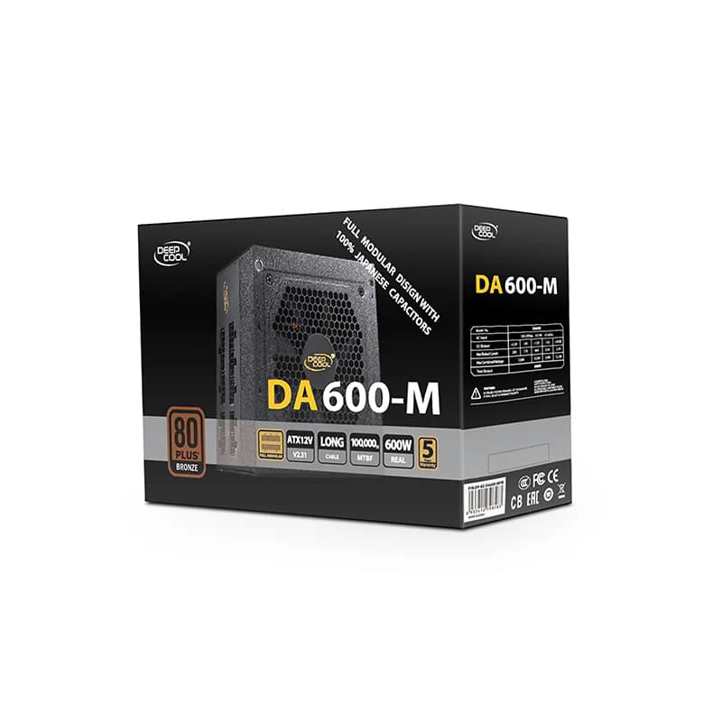 DEEPCOOL DEEPCOOL DA 600-M  80 PLUS BRONZE FULL MODULAR  600W POWER SUPPLY  PN-DP-BZ-DA600-MFM  6933412798583 - product view 2 of 5