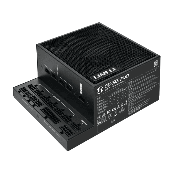 Lian Li EDGE 1300 Fully Modular Power Supply, 1300W, L-Shape Design, 80 Plus Platinum, 120mm FDB Fan, ATX 3.0 & 3.1 Compliant, PCIe 5.1 Support, Active PFC, Black | EDGE1300 thumbnail 3