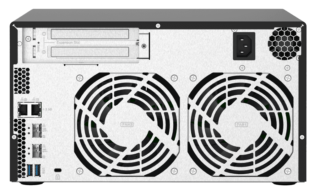 QNAP QNAP 8-Bay NAS, AL324 64-bit Quad-core 1.7GHz, 4GB DDR4 SODIMM RAM (1 x 4GB, Max 16GB), 8 x 3.5"/ 2.5" Drive Slots, 2 x 10GbE SFP+ LAN, 2 x 2.5GbE LAN, 3 x USB 3.2 Gen1 | TS-832PX-4G | TS-832PX-4G - product view 3 of 5