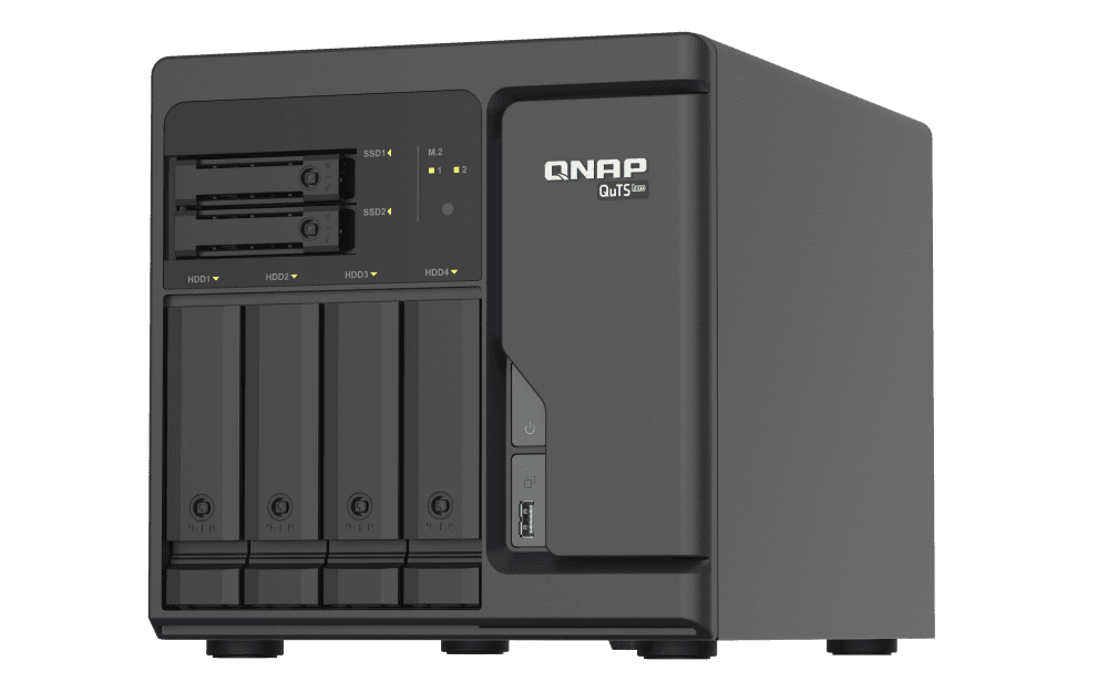 QNAP QNAP 6 Bay Quts Hero NAS Server Tower Ethernet LAN, Intel Xeon D-1602 2.5 GHz Processor, 8 GB DDR4 ECC Memory, 2xM.2 NVMe PCIe SSD | TS-H686-D1602-8G - product view 2 of 6