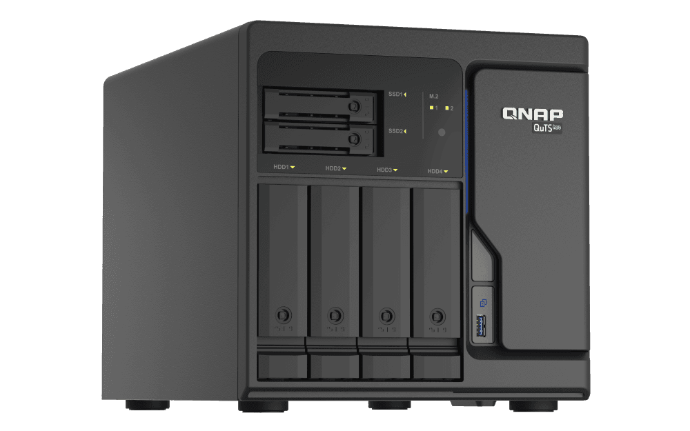 QNAP QNAP 6 Bay Quts Hero NAS Server Tower Ethernet LAN, Intel Xeon D-1602 2.5 GHz Processor, 8 GB DDR4 ECC Memory, 2xM.2 NVMe PCIe SSD | TS-H686-D1602-8G - product view 3 of 6