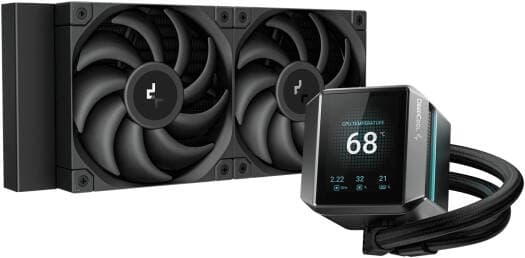 DeepCool Mystique 240 Liquid CPU Cooler, 2.8" TFT LCD Screen, 240mm Radiator, 120mm Fan Size, 2150 RPM Fan Speed, 72.45 CFM Fan Airflow, 3400 RPM Pump Speed, FDB Fan, Black | R-LX550-BKDSNC-G-1