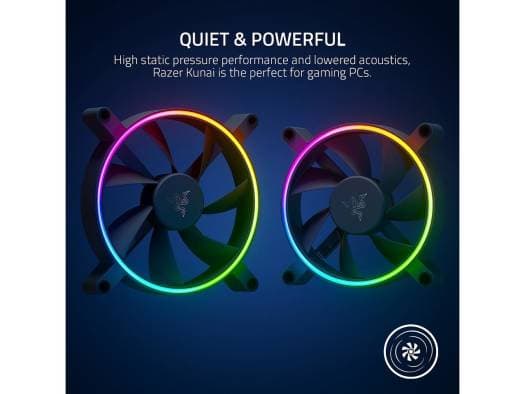 RAZER  Razer Kunai Chroma 140mm ARGB PC Fan, PWM Fan Controller Support, Connect Up to 8 Fan, 15-30 dBA??? Noise, Cooling 500-1600 Rpm, 3 Fans, Black | RC21-01810200-R3M1 - product view 3 of 6
