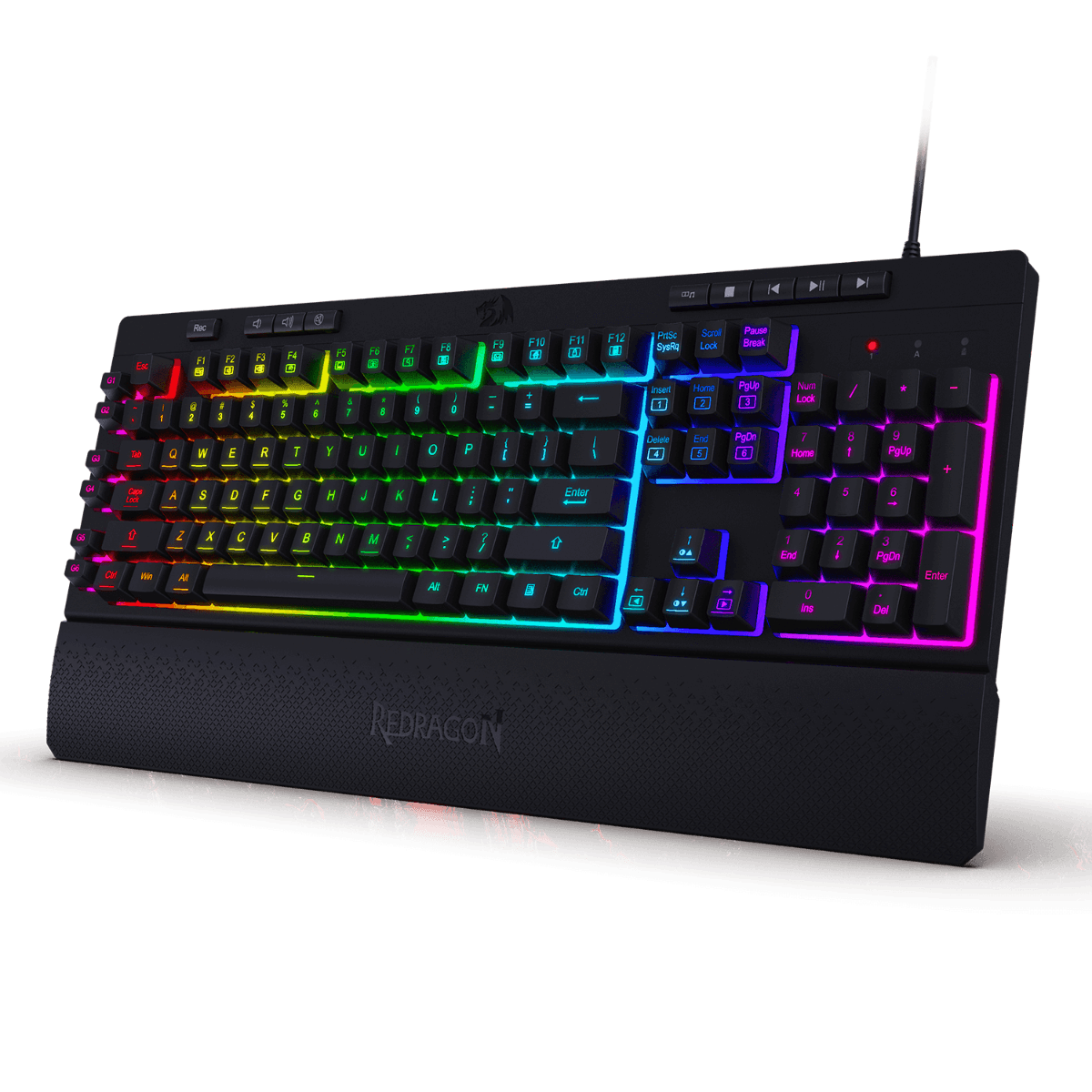 Redragon Redragon K512 SHIVA RGB Membrane Gaming Keyboard with Multimedia Keys, Detachable Wrist Rest Black | K512RGB - product view 2 of 4