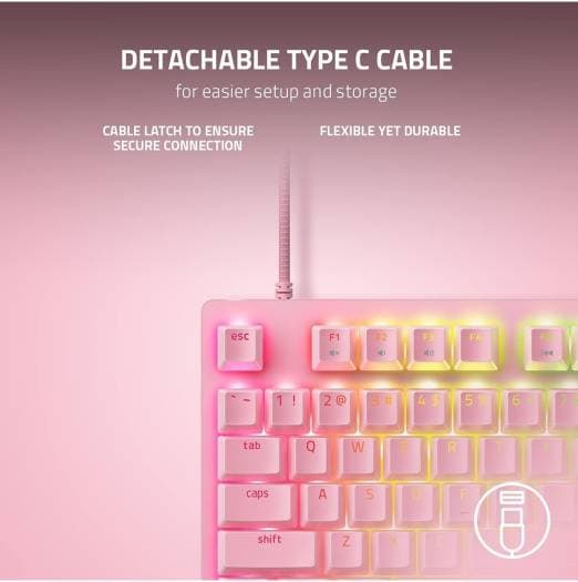 RAZER Razer Huntsman V2 TKL Tenkeyless Gaming Keyboard, Fast Linear Optical Switches Gen2 & 8000Hz Polling Rate, Detachable Type-C Cable, PBT Keycaps, Ergonomic Wrist Rest, Quartz Pink | ???RZ03-03942000-R3M1 - product view 2 of 4