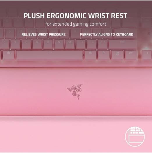 RAZER Razer Huntsman V2 TKL Tenkeyless Gaming Keyboard, Fast Linear Optical Switches Gen2 & 8000Hz Polling Rate, Detachable Type-C Cable, PBT Keycaps, Ergonomic Wrist Rest, Quartz Pink | ???RZ03-03942000-R3M1 - product view 3 of 4