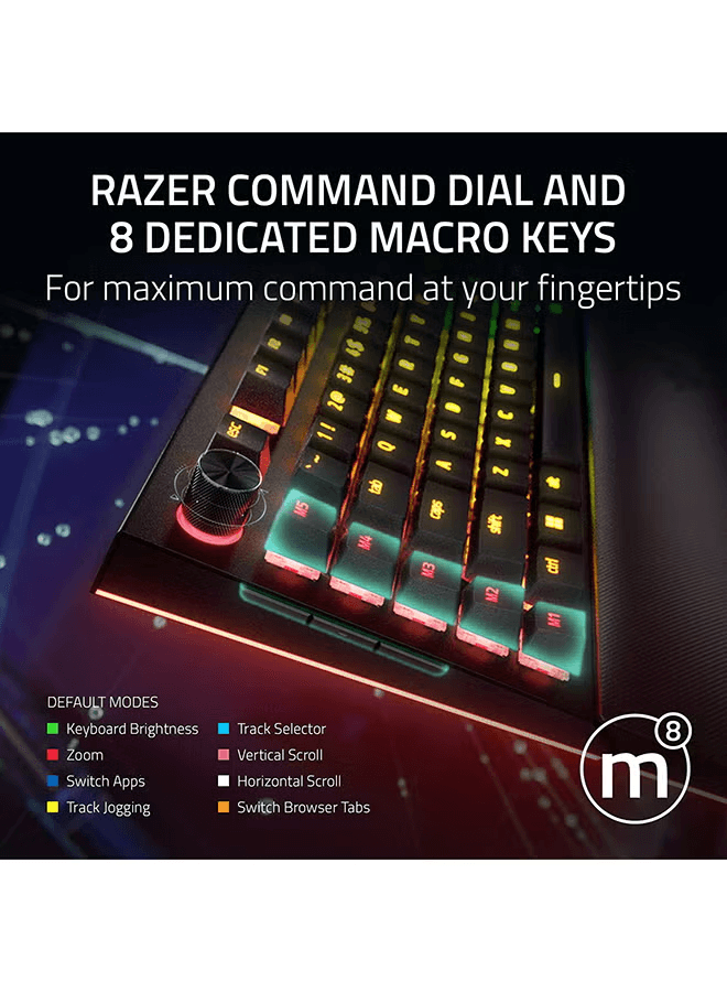 RAZER BlackWidow V4 Pro Wired Gaming Keyboard Green Mechanical Switches Tactile And Clicky Doubleshot Abs Keycaps Command Dial Programmable Macros Chroma Rgb Magnetic Wrist Rest | RZ03-04680100-R3M1 - product view 1 of 6