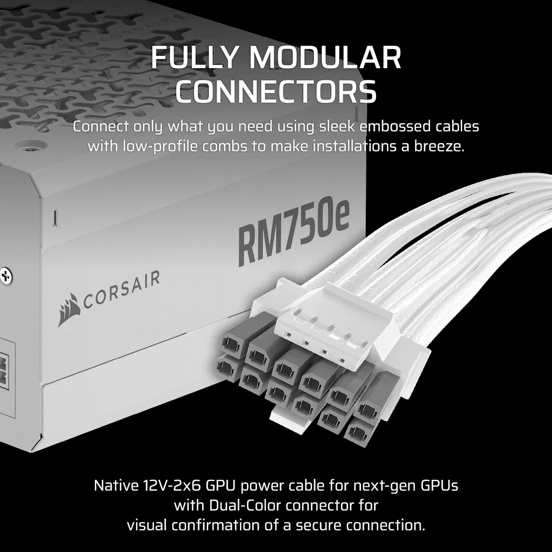 Corsair Corsair RM750e - Fully Modular Low-Noise ATX Power Supply - White | CP-9020292-UK - product view 3 of 6