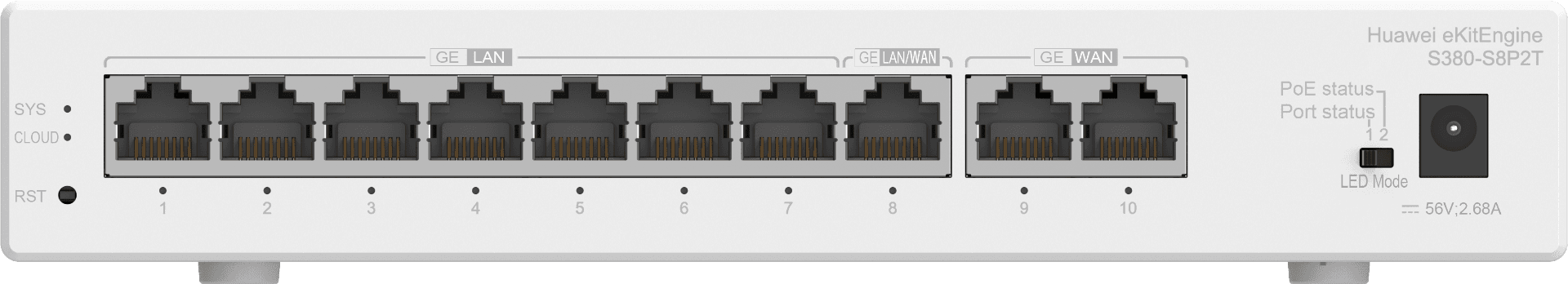 Huawei eKitEngine Gateway S380-S8P2T, 2*GE WAN, 8*GE LAN(PoE+, 124W) - product view 1 of 5