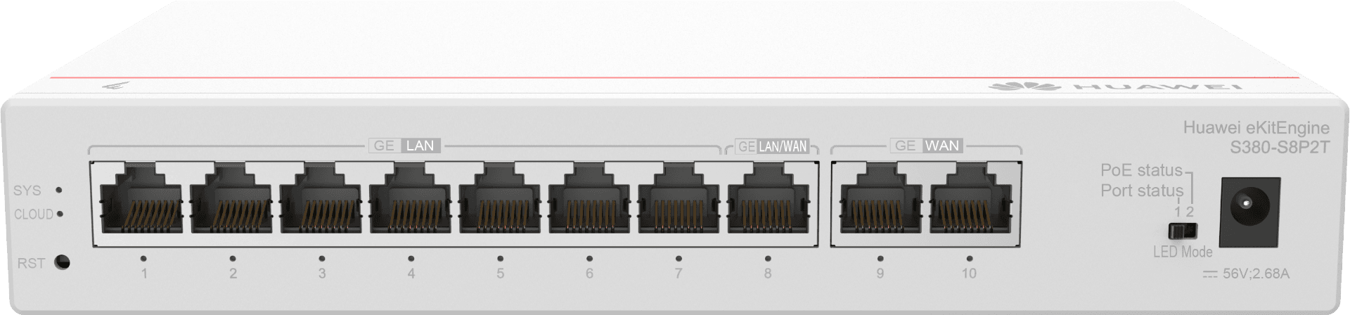 Huawei eKitEngine Gateway S380-S8P2T, 2*GE WAN, 8*GE LAN(PoE+, 124W) - product view 3 of 5