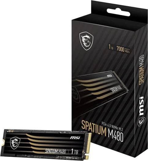 MSI MSI Spatium M480 1TB PCIe 4.0 NVMe M.2 Internal Solid State Drive, Read/Write Up to 7000MBs/6850MB/s, 3D NAND Flash Technology, E2E Data Protection, 1400 TBW, Black | S78-440L490-P83 - product view 2 of 6