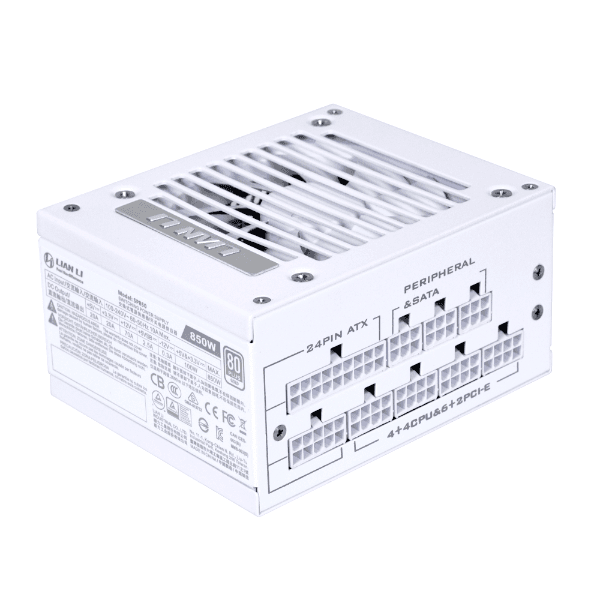 LIAN LI  Lian Li SP850 80+ Gold Fully Modular Design SFX Power Supply, 850 Watts, Japanese Electrolytic Capacitors, HYB Bearing Type, ZERO RPM mode, White | G89.SP850W.00UK - product view 3 of 4