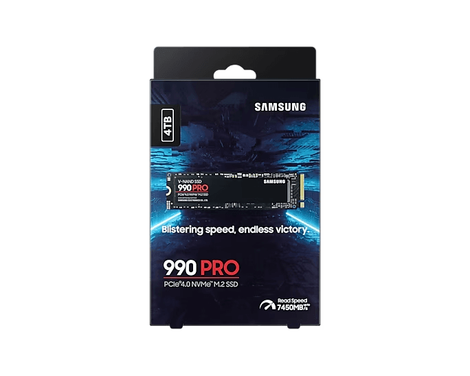 Samsung 990 PRO 4TB PCIe NVMe 4.0 M.2 Internal Solid State Drive SSD, 4 GB Low Power DDR4 SDRAM Cache, Up to 7,450 MB/s, Write Up to 6,900 MB/s | MZ-V9P4T0 – Buy Online