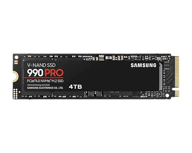 SAMSUNG Samsung 990 PRO 4TB PCIe NVMe 4.0 M.2 Internal Solid State Drive SSD, 4 GB Low Power DDR4 SDRAM Cache, Up to 7,450 MB/s, Write Up to 6,900 MB/s | MZ-V9P4T0 - product view 3 of 4