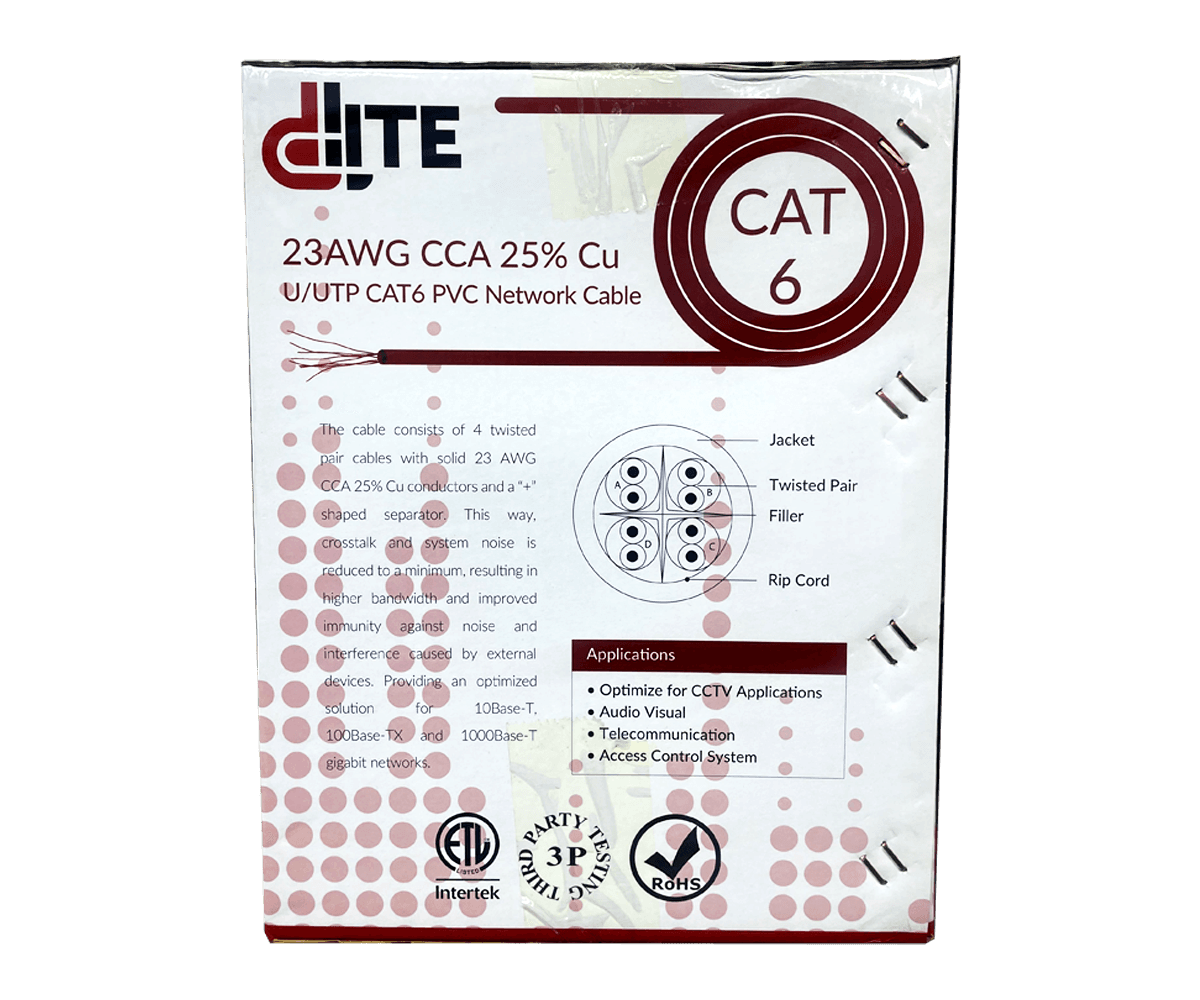 D-link Dlite CAT6 23AWG CCA 25% Cu U/UTP CAT6 PVC Network Cable 305 Meters | Dlite DC6UTP-305 - product view 1 of 4